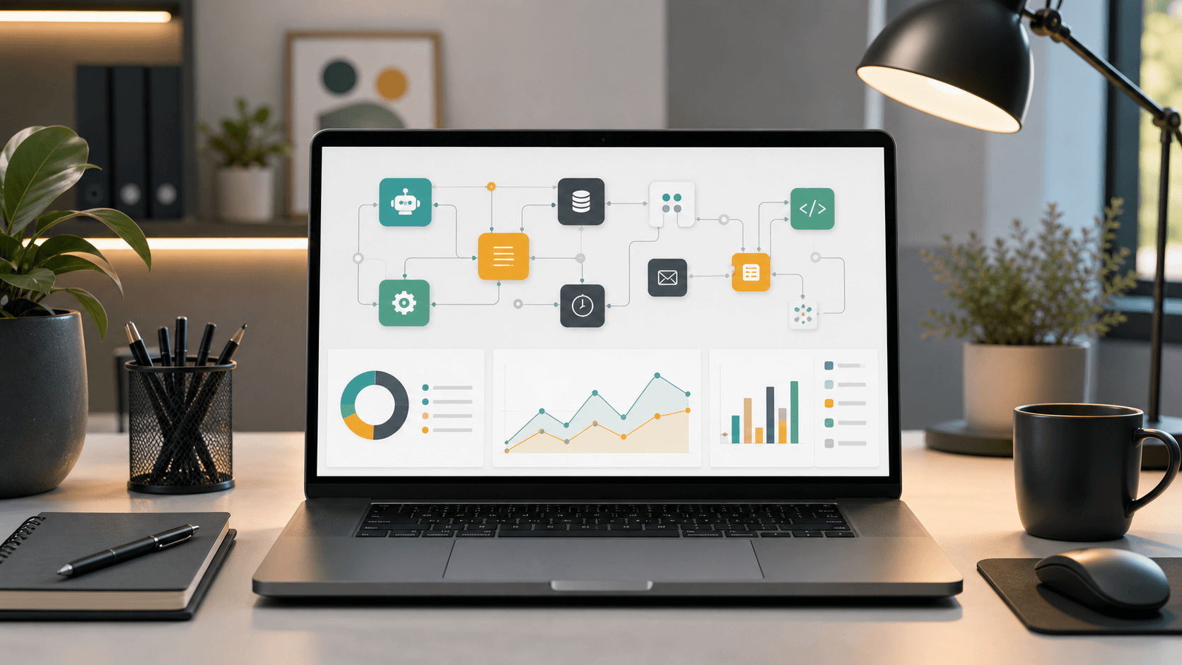 AI automation dashboard on a developer laptop